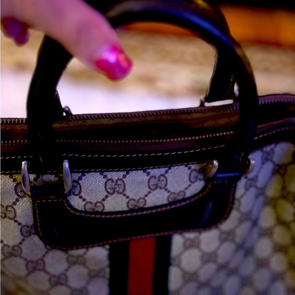 Authenticated Gucci Hand Bag Brown PVC with D rings! You can add a chain/strap - Picture 8 of 12